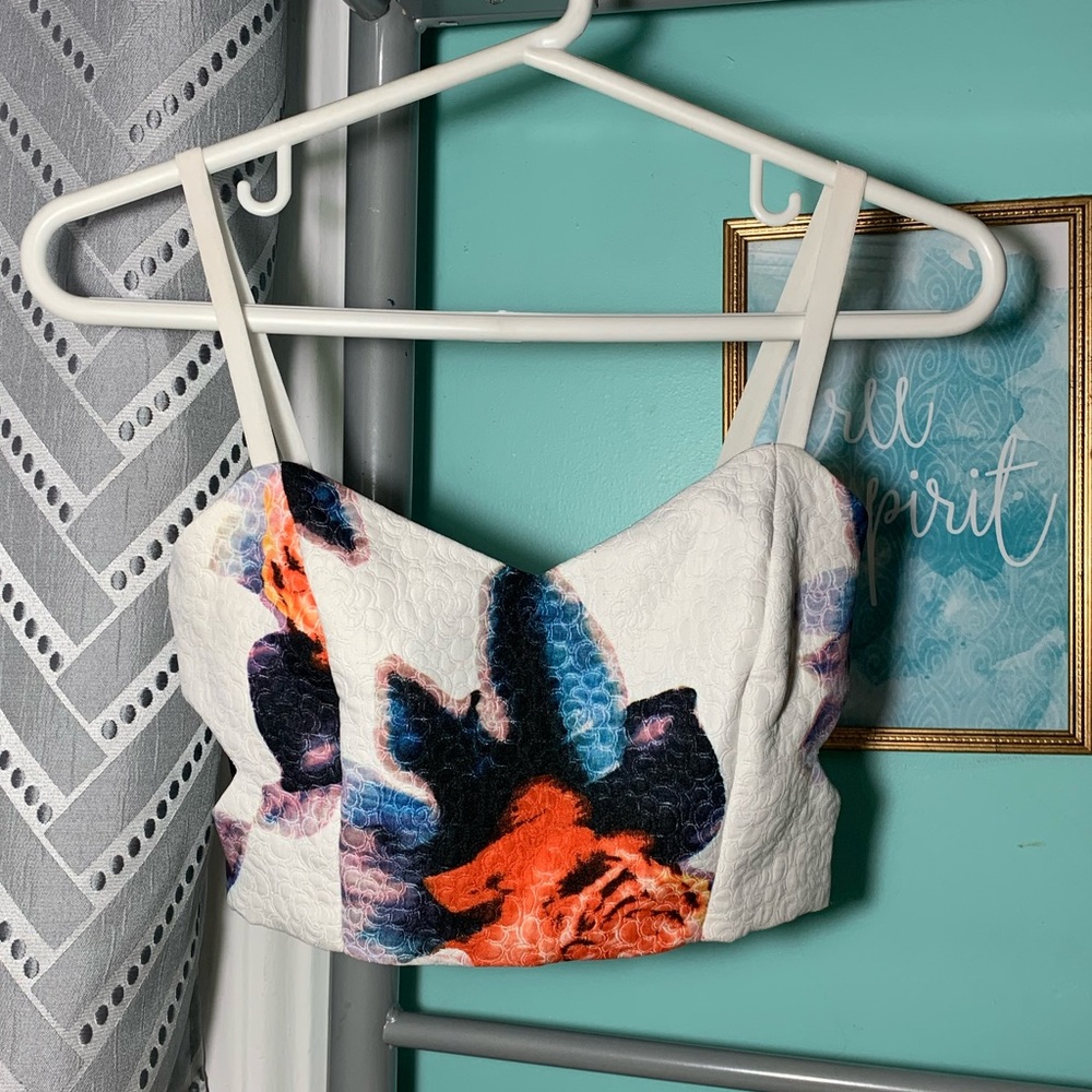 Forever 21 white floral crop top